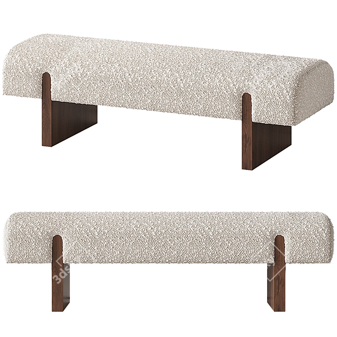  White Boucle Upholstered Bench 3D model image 1