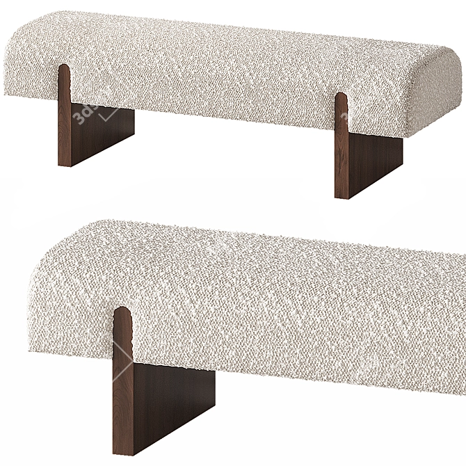  White Boucle Upholstered Bench 3D model image 2