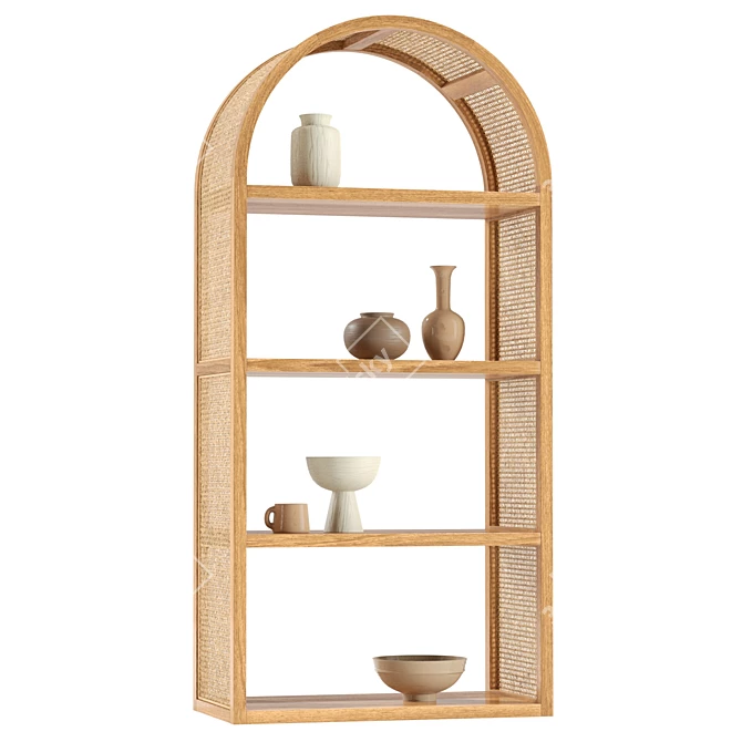 Natural Rattan Tall Shelving Unit 3D model image 4