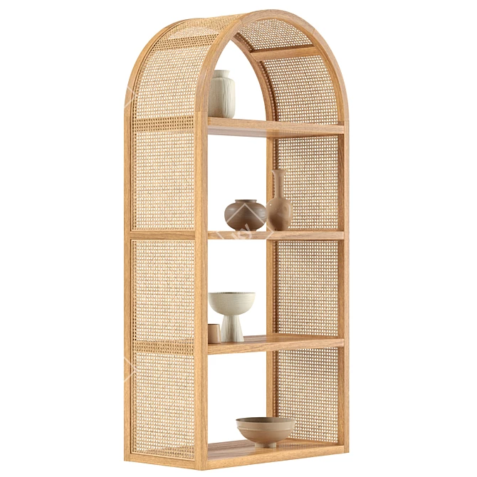 Natural Rattan Tall Shelving Unit 3D model image 1