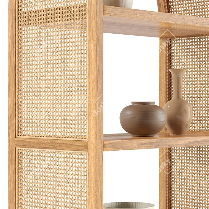 Natural Rattan Tall Shelving Unit 3D model image 2