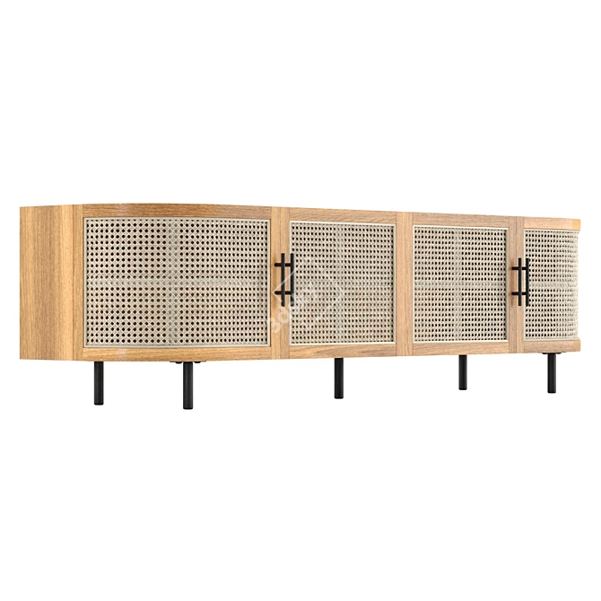 Natural Rattan Entertainment Unit 180cm 3D model image 4