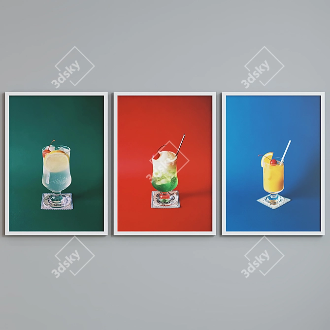 Modern Cocktail Picture Frame Set 3D model image 2