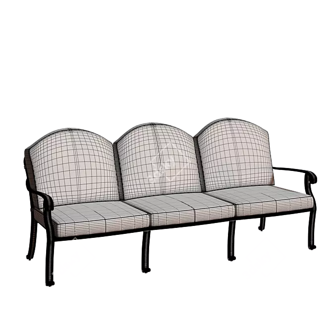 White & Black Classic Triple Sofa 3D model image 7