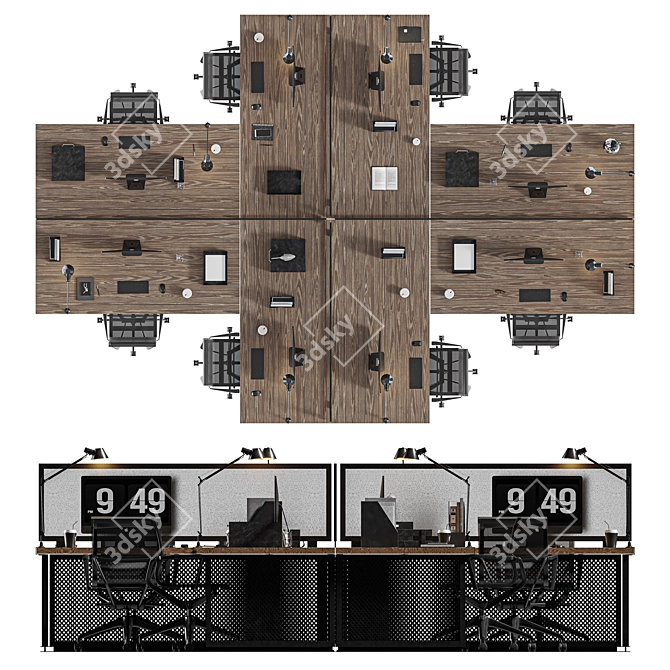 Modern Brown Office Set 3D model image 3