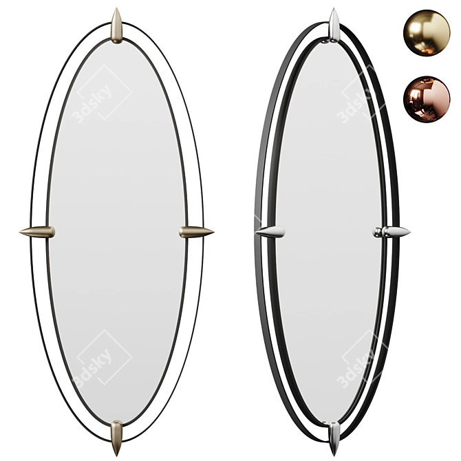 Modern Oval Iron Frame Mirror 3D model image 1