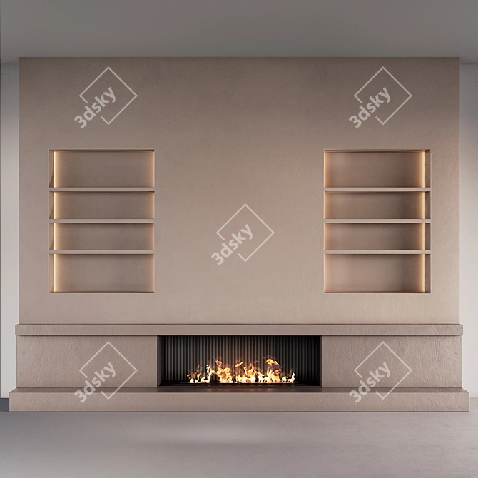 Plastered Wall and Fireplace Combo 3D model image 1