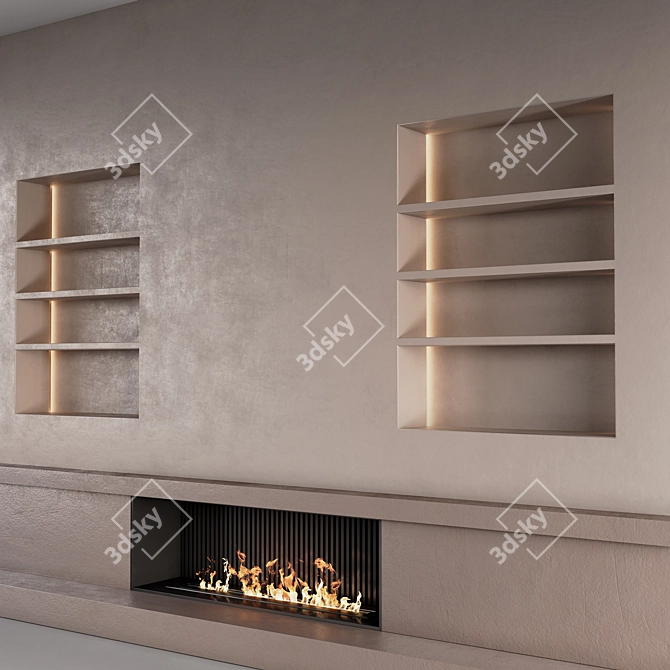 Plastered Wall and Fireplace Combo 3D model image 2