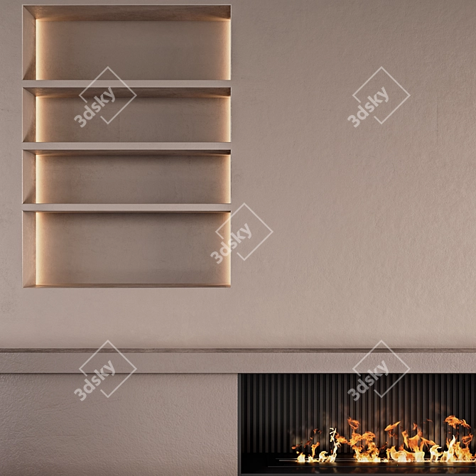 Plastered Wall and Fireplace Combo 3D model image 3