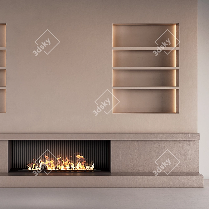 Plastered Wall and Fireplace Combo 3D model image 5