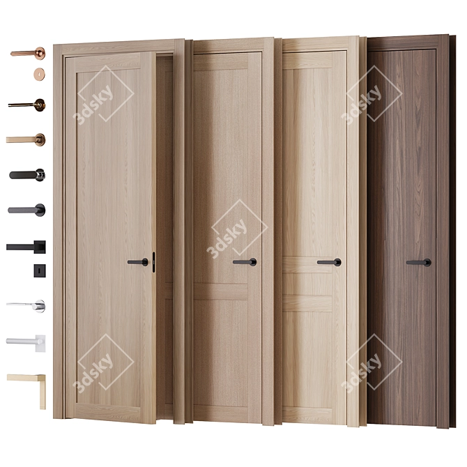 Luxury Veneer Door Set with Hardware 3D model image 1