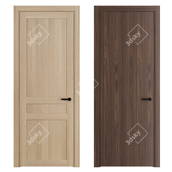 Luxury Veneer Door Set with Hardware 3D model image 3