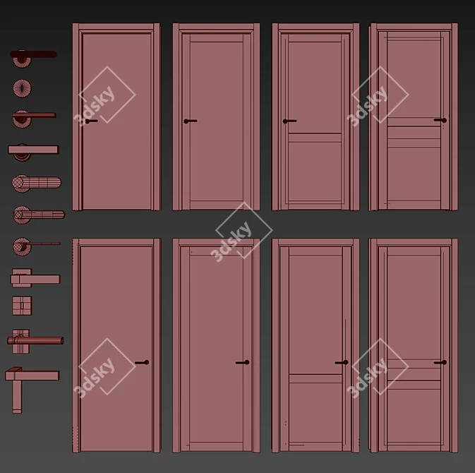 Luxury Veneer Door Set with Hardware 3D model image 4