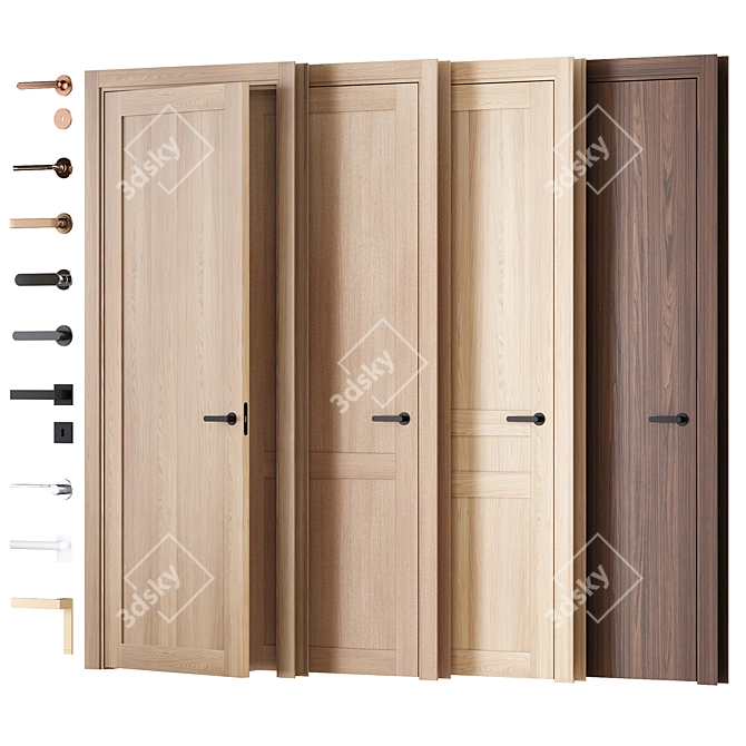 Luxury Veneer Door Set with Hardware 3D model image 5