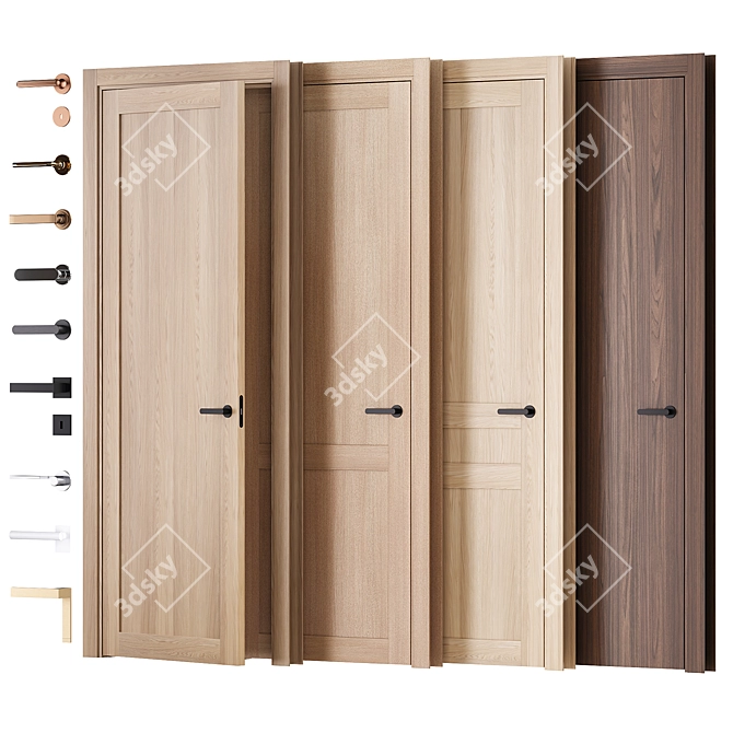 Luxury Veneer Door Set with Hardware 3D model image 9