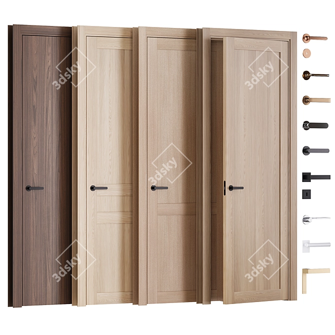 Luxury Veneer Door Set with Hardware 3D model image 11