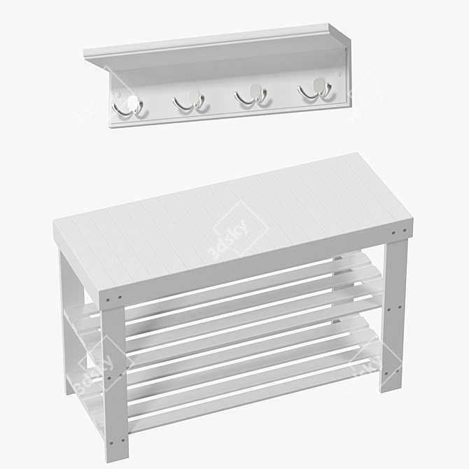 Modern Wall Shelf Hooks Combo 3D model image 2