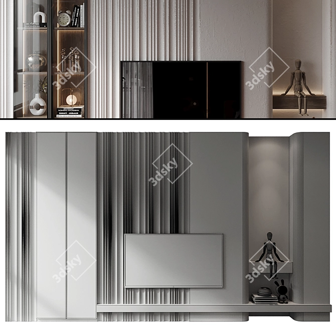 Modern TV Shelf Wall Decor. 3D model image 2