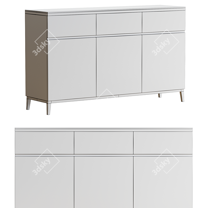 Gray Stone Top Modern Sideboard 3D model image 2