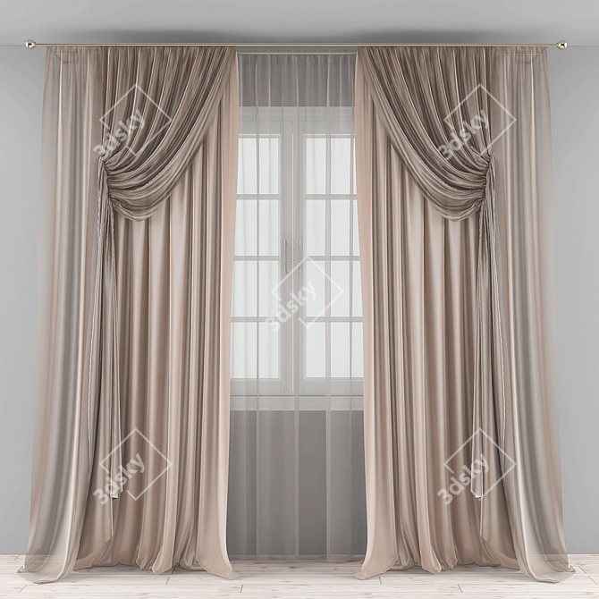 Triple Curtain with Valance 3D model image 1