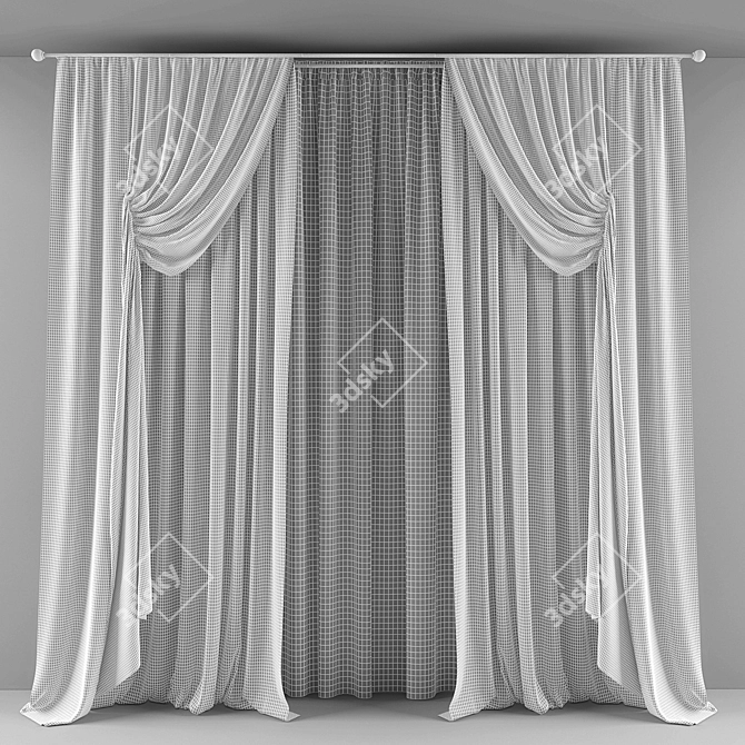 Triple Curtain with Valance 3D model image 2