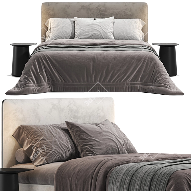 Sleek Italian Designer Ribbon Bed 3D model image 3