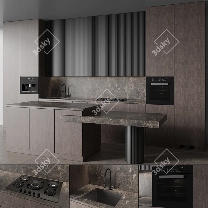 Modern Kitchen Set with Appliances 3D model image 1