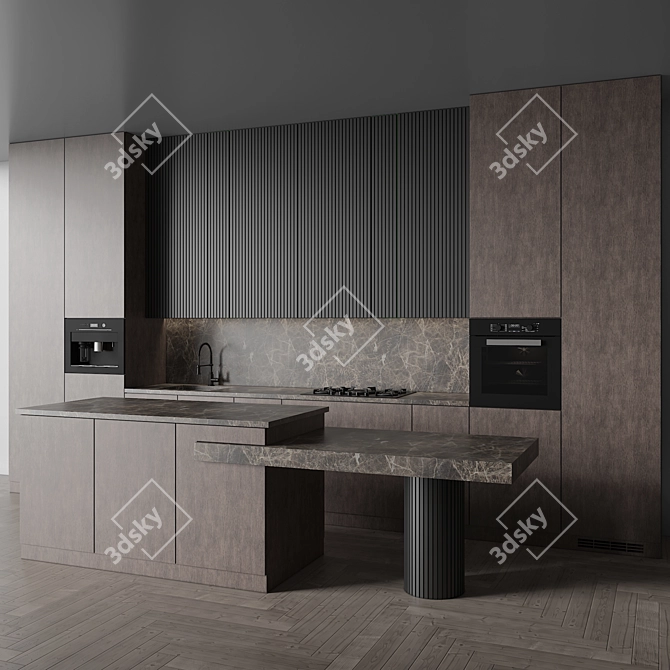 Modern Kitchen Set with Appliances 3D model image 3