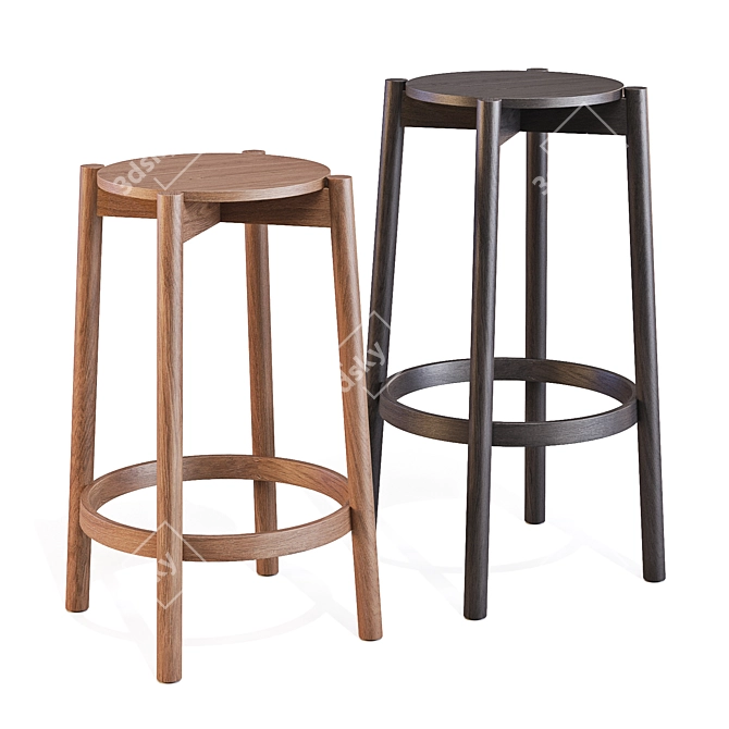  Castor Bar Stool in Japanese Oak 3D model image 1