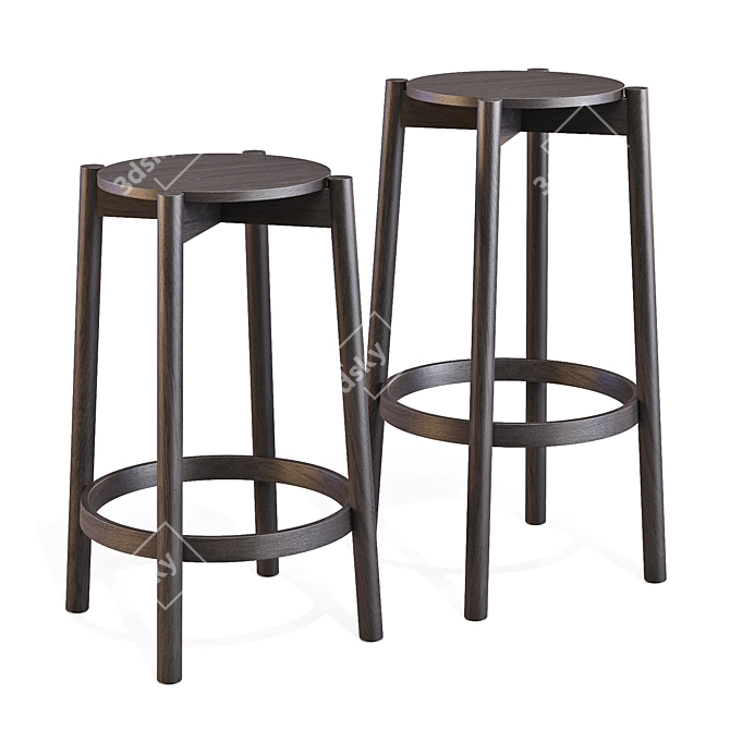  Castor Bar Stool in Japanese Oak 3D model image 4