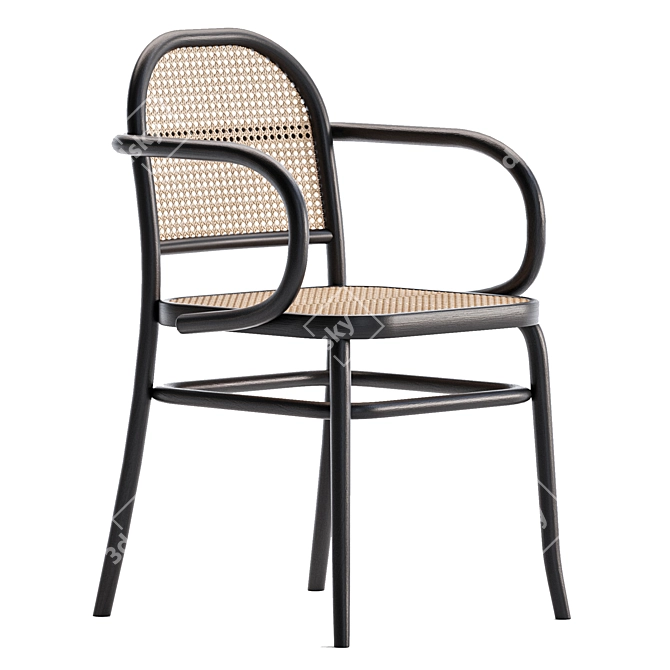 Stylish Rattan Oak Dining Chair 3D model image 1