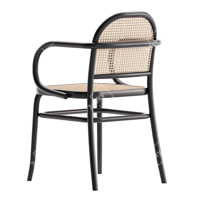 Stylish Rattan Oak Dining Chair 3D model image 2