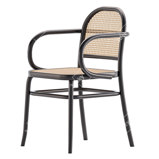 Stylish Rattan Oak Dining Chair 3D model image 3