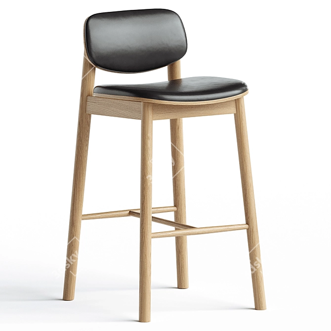 Sleek Leather Oak Bar Stool 3D model image 1