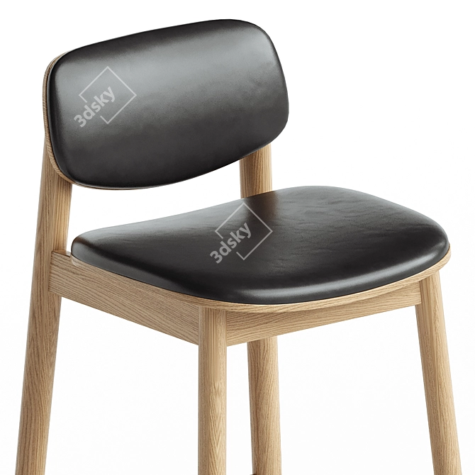 Sleek Leather Oak Bar Stool 3D model image 2