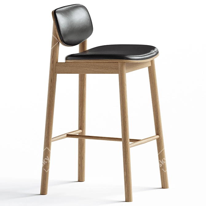 Sleek Leather Oak Bar Stool 3D model image 3