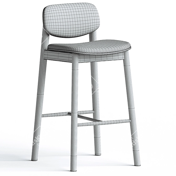 Sleek Leather Oak Bar Stool 3D model image 4