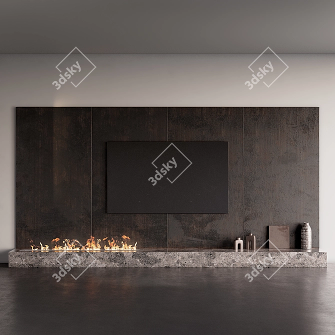 Modern TV Fireplace Wall Set 3D model image 1