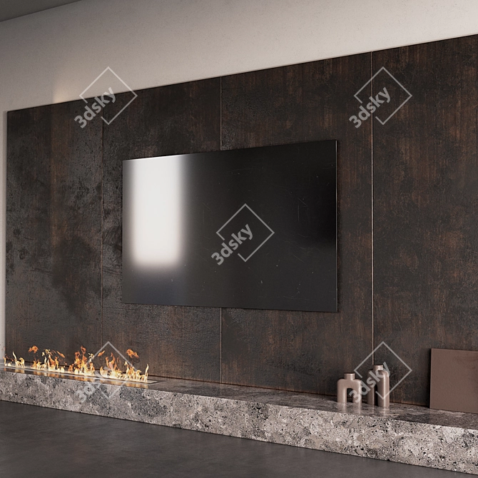 Modern TV Fireplace Wall Set 3D model image 3