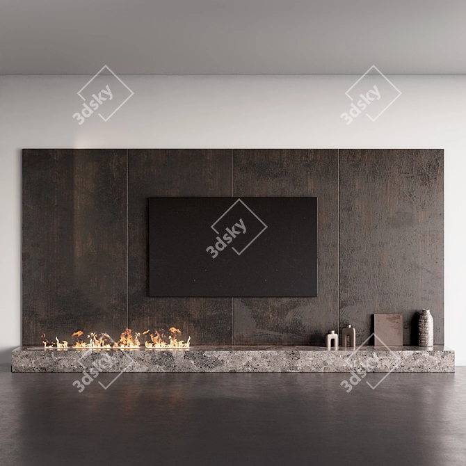 Modern TV Fireplace Wall Set 3D model image 9