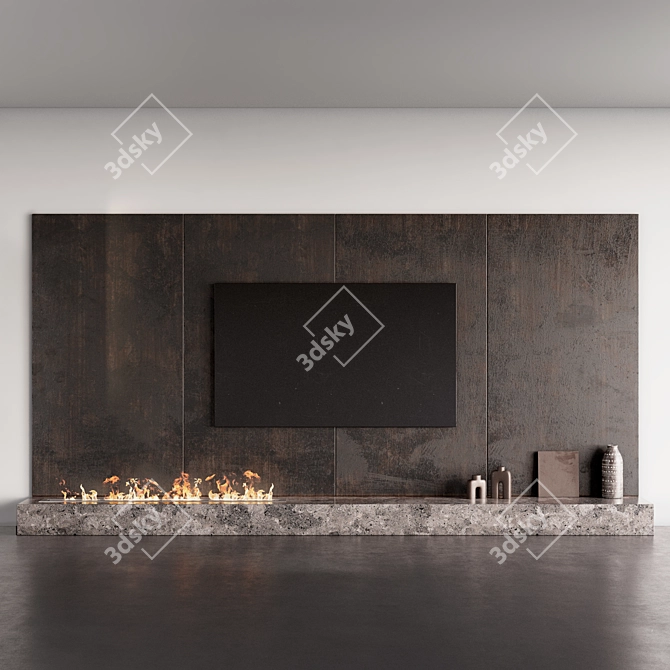 Modern TV Fireplace Wall Set 3D model image 10