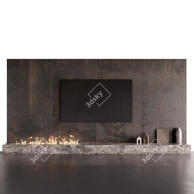 Modern TV Fireplace Wall Set 3D model image 12