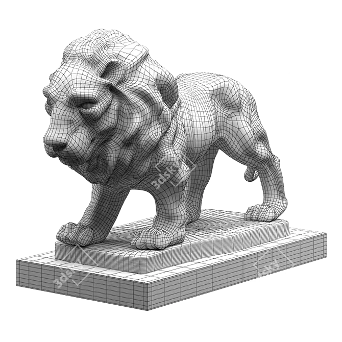 Regal Lion Statues 3D model image 4