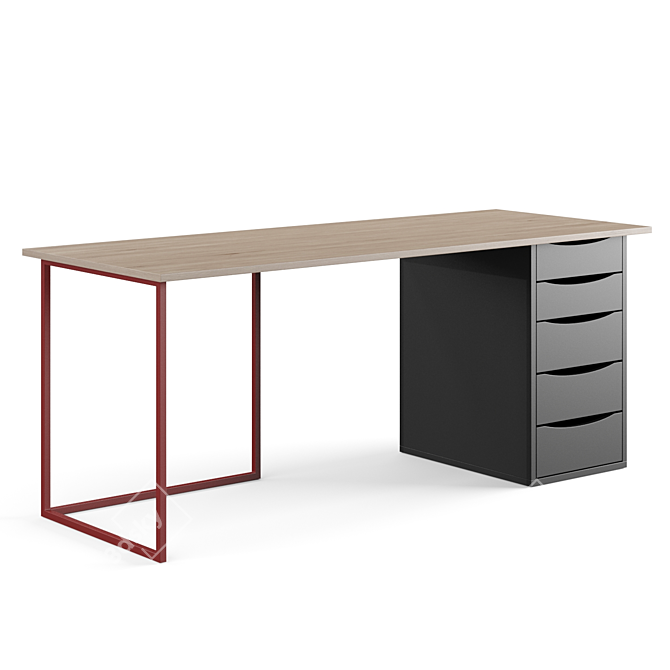 Board Desk with Five Drawers 3D model image 1