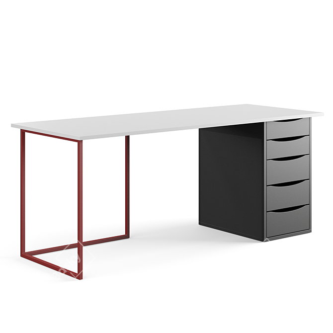 Board Desk with Five Drawers 3D model image 2