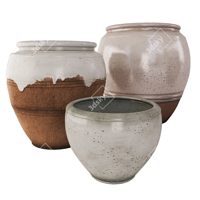 Handcrafted Plant Pots Trio 3D model image 1