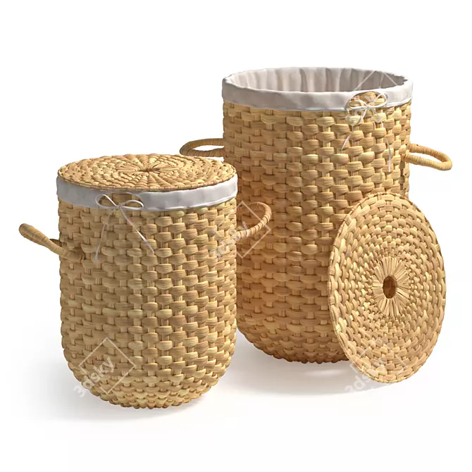 Handwoven Rattan Laundry Baskets 3D model image 1