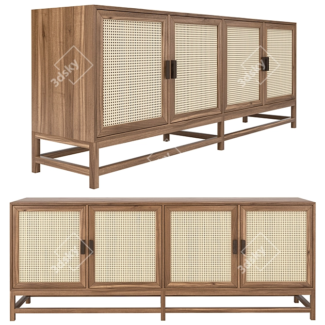 Indonesian Light Wood Rattan Sideboard 3D model image 1