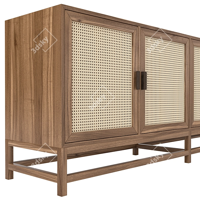 Indonesian Light Wood Rattan Sideboard 3D model image 3