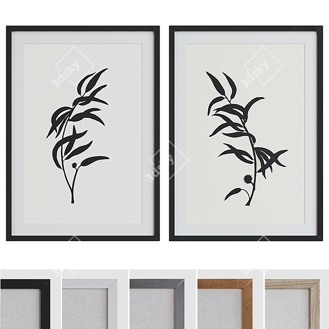 Botanical Silhouette Picture Frame Set 3D model image 1